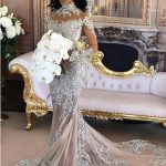 Silver Tulle Mermaid Wedding Dress with Lace Appliques and Long Sleeves