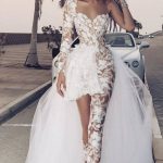 White Lace Wedding Dress with Asymmetrical Overskirt and Jumpsuit