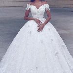 Off-the-Shoulder White Lace Ball Gown Wedding Dress a Classic Beauty
