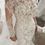 Modern Beading Bridal Gowns with High Neck and Long Sleeves