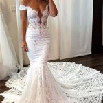 Timeless White Mermaid Wedding Dress with Off-the-Shoulder Neckline
