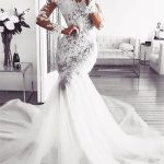 Romantic Off-the-Shoulder Lace Mermaid Wedding Dress with Long Sleeves