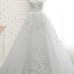 Princess Wedding Dress with Round Neckline and Lace Appliques
