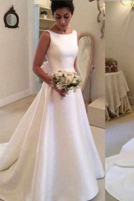 Sleek Satin Backless A-Line Wedding Dress for a Classic Look