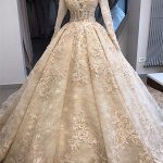 Beautiful Applique Ball Gown Wedding Dress with Scoop Neckline and Long Sleeves