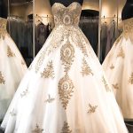 Gold Lace Ball Gown Wedding Dress with Sweetheart Neckline for a Classic Look