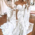 White Lace Wedding Dress with Sweetheart Neckline and Church Train