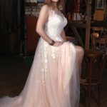 Simple A-Line Wedding Dress with Side Split V-Neckline and Lace Appliques