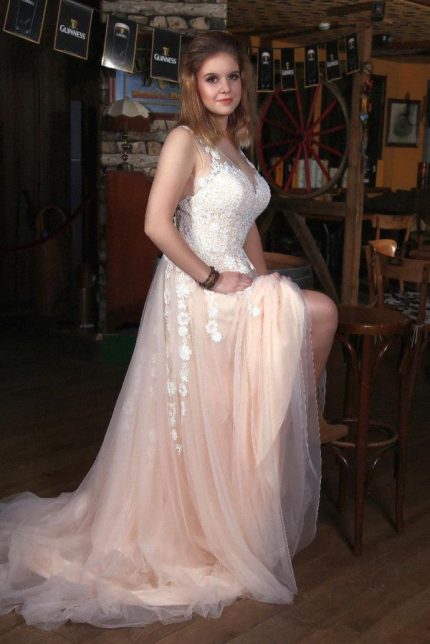 Simple A-Line Wedding Dress with Side Split V-Neckline and Lace Appliques