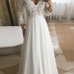Garden Bridal Dress with V-Neckline Long Sleeves and Lace Details