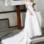 Off-the-Shoulder Princess Wedding Dress with Beaded Lace AppliquesWhite