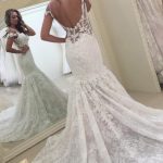Backless Lace Mermaid Wedding Dress with Off-the-Shoulder NecklineWhite