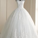 White Lace V-Neck Ball Gown Wedding Dress with Sleeveless Design