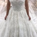 Exquisite Crystal Lace A-Line Wedding Dress with V-Neckline