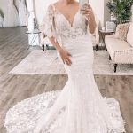 Lace Mermaid Wedding Dress with Cold Shoulder and Train
