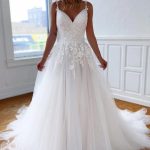 Court Wedding Dress with Criss-Cross Back Sweetheart Straps and Lace