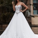 A-Line Jewel Neck Sleeveless Wedding Dress with Natural Waist and Train