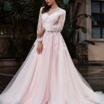 Long Sleeves Satin Fabric Jewel Neck Bridal Gown with TrainCustom-Made Design