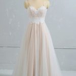 Cute A-Line Wedding Dress with Spaghetti Straps and Lace