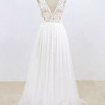 Lace A-Line Tulle Wedding Dress with Deep V-Neckline