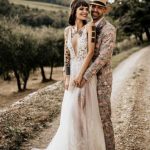 Thigh-Split Beach Vintage Wedding Dress with Deep V-Neckline