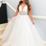 White Lace Floral Long Prom Dress with Deep V-Neck Formal Evening Dresses