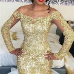 Gold Lace Long Sleeve Wedding Dress with Mermaid Silhouette