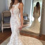 Illusion Court Train Lace Mermaid Wedding Dress with Delicate Details