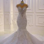 Delicate Mermaid Wedding Dress with Beading Sheer Tulle and Appliques
