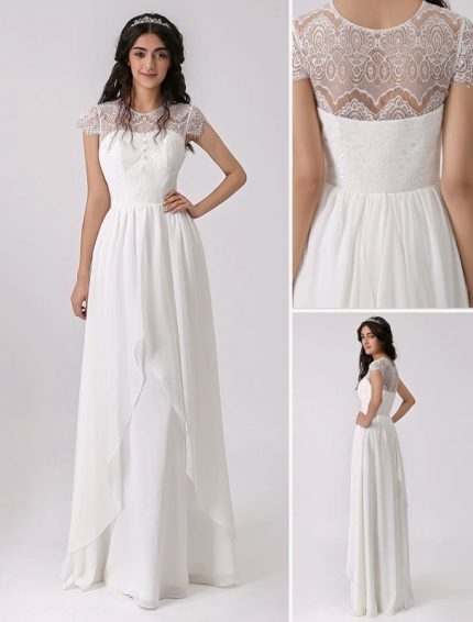 Destination Wedding Dress with Eyelash Lace Bodice for a Stylish Bride