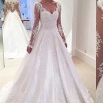 Elegant V-Neck A-Line Wedding Dress with Long Sleeves