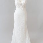 Sheath Wedding Dress with Elegant V-Neckline and Appliques Details