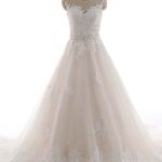 Elegant Wedding Dresses with Bateau Neckline and Lace Appliques Ribbon