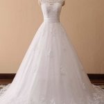 Lace Ball Gown Wedding Dresses with Elegant Cap Sleeves