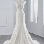 Mermaid Wedding Dresses with Elegant Cap Sleeves and Lace-Up Details