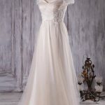 Elegant Wedding Dress with Cold-Shoulder Design and Sweep Train