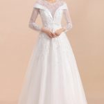 Floor Length Wedding Dress with Elegant Lace and Long Sleeves