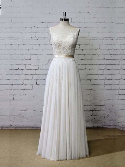 Elegant A-Line Wedding Dresses with Lace and TulleFloor Length