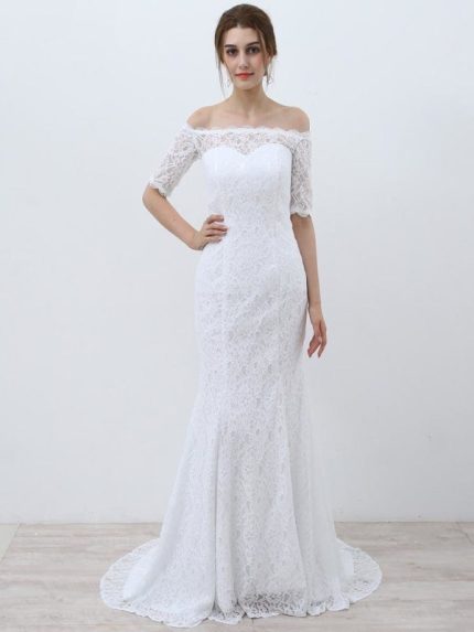 Mermaid Wedding Dresses with Elegant Half Sleeves and Lace Details