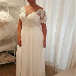 V-Neck A-Line Wedding Dresses with Elegant Half Sleeves and Lace Details
