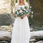 Elegant Boho Wedding Dress with V-Neckline and Half SleevesLace