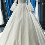 Satin Wedding Dresses with Elegant High Neckline and Long Sleeves