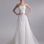 Elegant Bridal Wedding Dress Ivory with A-Line Silhouette Strapless Design and Rhinestone Tulle