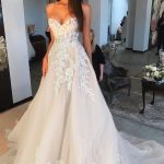 Sweetheart Tulle Lace Applique Wedding Dress Ivory with Long A-Line Silhouette