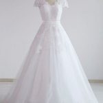 Elegant A-Line Wedding Dress Cap Sleeves Lace and Tulle