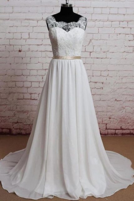 Elegant A-Line Wedding DressChiffon Fabric with Lace Details