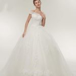 Elegant Ball Gown Wedding Dresses with Appliques Lace and Lace-Up Closure