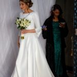 Satin Wedding Dress with SleevesLong A-Line Silhouette and Elegant Bateau Neckline