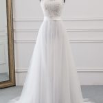 Jewel Tulle Appliques Lace Wedding DressLong A-Line Silhouette
