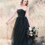 Black Wedding DressLong A-Line Silhouette with Strapless Tulle Design